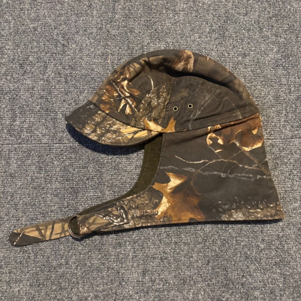 Filson Wildfowl Hat Camo Wool Lined Ear Flap Hunting Cap USA Trapper Hat Mens L